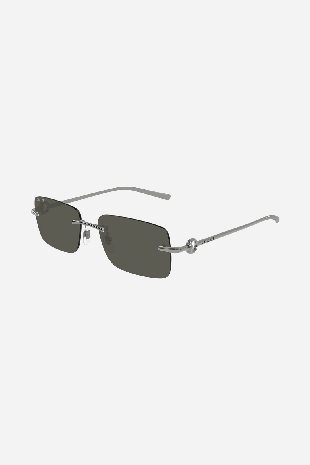 Dark grey and silver metallic Gucci sunglasses with horsebit logo